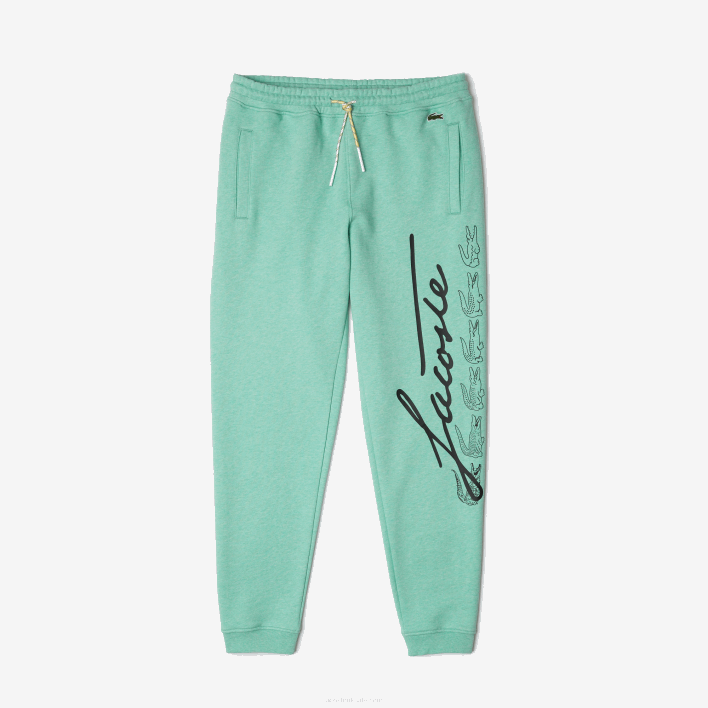 Lacoste Signature And Crocodile Print Cotton Fleece Jogging Pants 646T1066 Green HCV Men