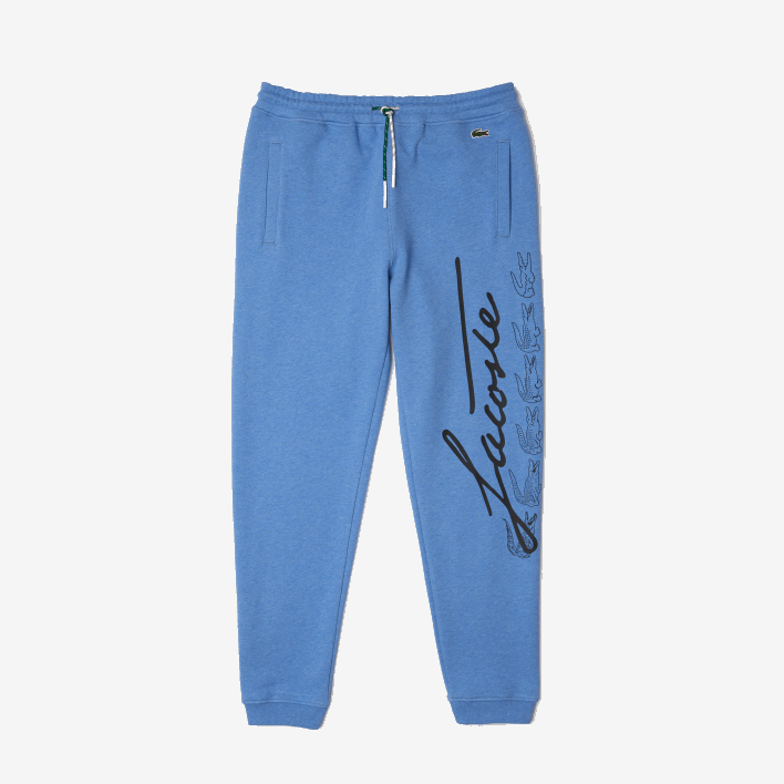 Lacoste Signature And Crocodile Print Cotton Fleece Jogging Pants 646T1067 Blue Chine HG3 Men
