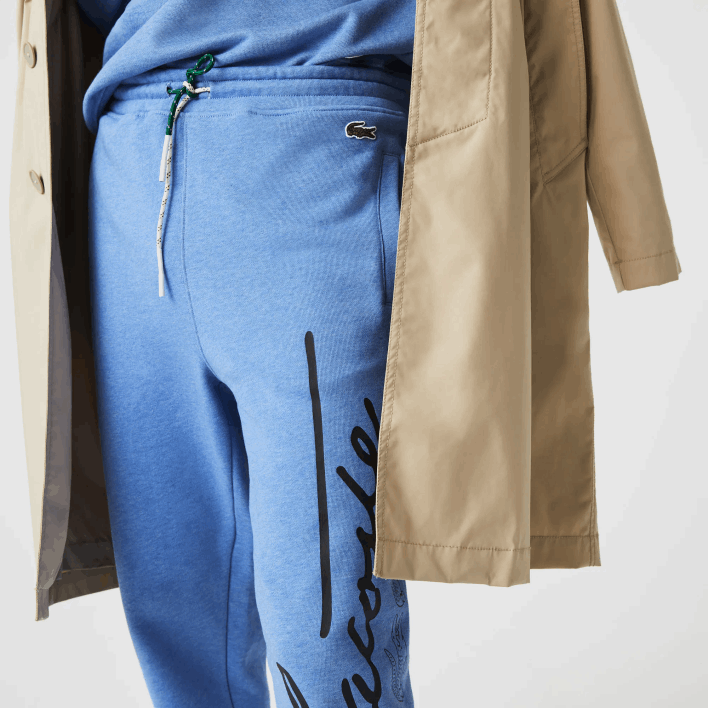 Lacoste Signature And Crocodile Print Cotton Fleece Jogging Pants 646T1067 Blue Chine HG3 Men
