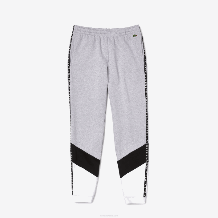 Lacoste Signature Striped Colorblock Fleece Jogging Pants 646T1148 Grey Chine Black White SJ1 Men