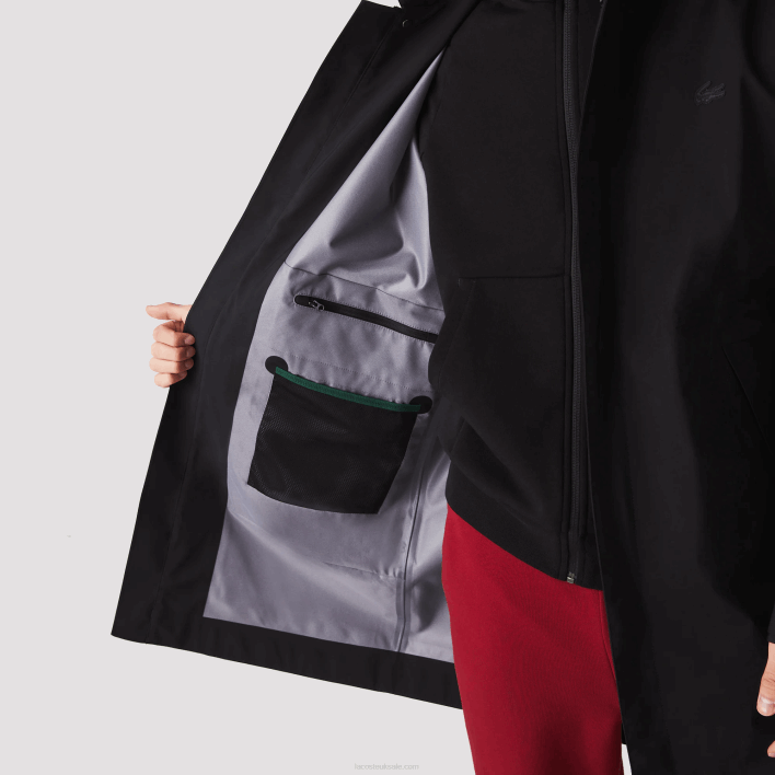 Lacoste Detachable Hood Knee-Length Water-Resistant Parka 646T1273 Black 031 Men