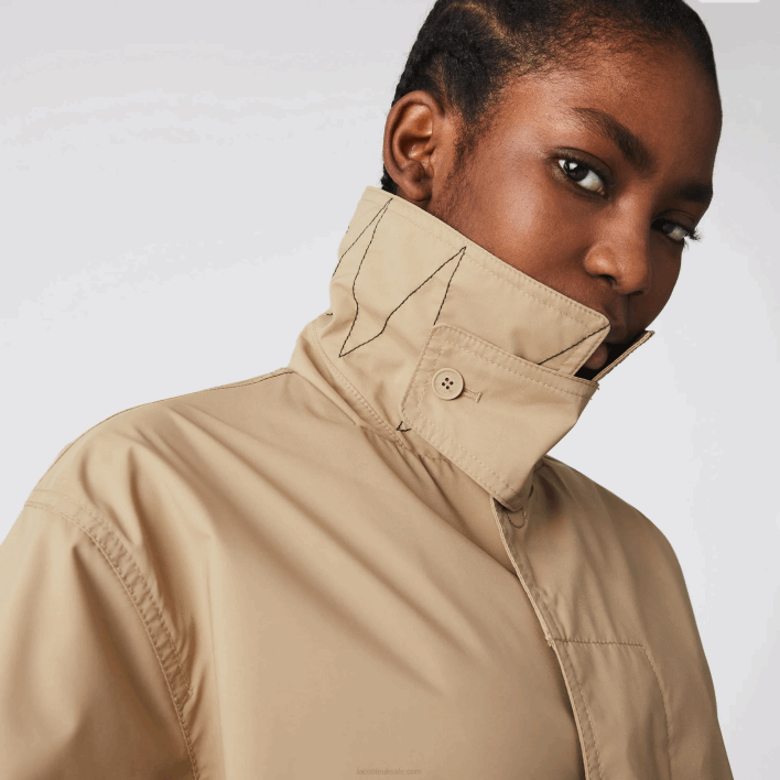 Lacoste Long Light Water-Resistant Buttoned Parka 646T1286 Beige C5U Men