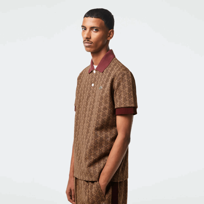 Lacoste Classic Fit Monogram Print Polo 646T71 Beige Bordeaux MKJ Men