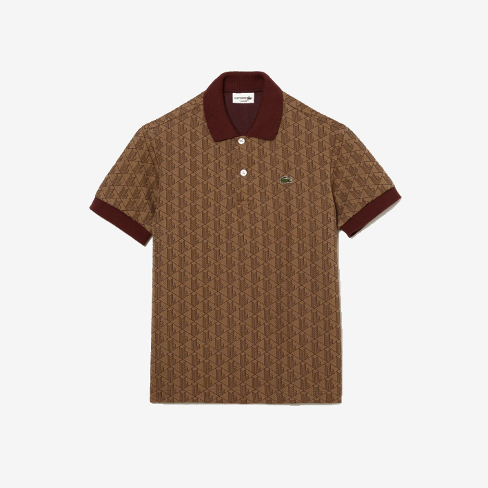 Lacoste Classic Fit Monogram Print Polo 646T71 Beige Bordeaux MKJ Men