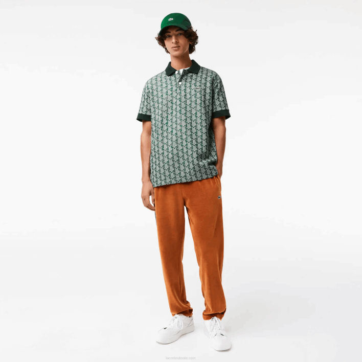 Lacoste Classic Fit Monogram Print Polo 646T72 Green Beige 7M4 Men