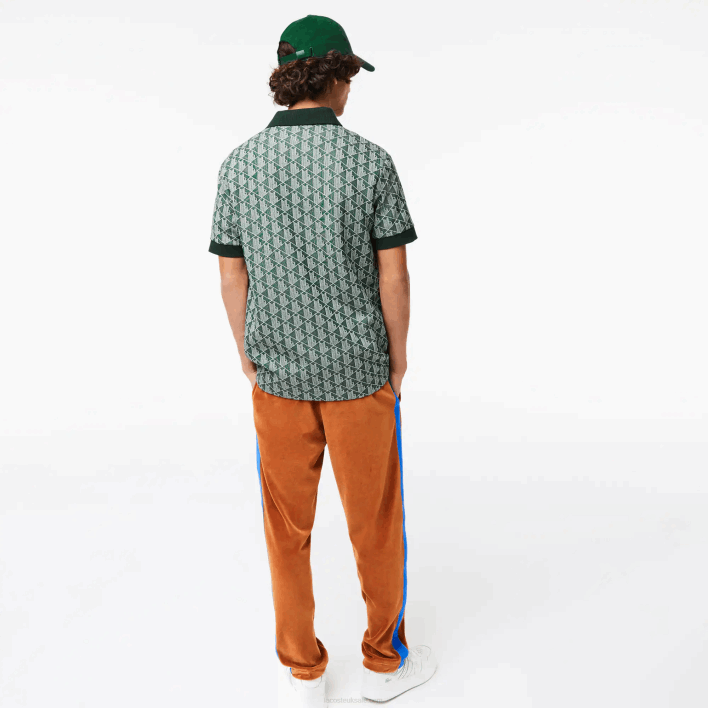 Lacoste Classic Fit Monogram Print Polo 646T72 Green Beige 7M4 Men