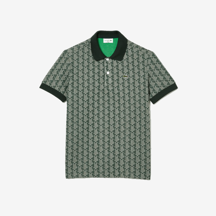 Lacoste Classic Fit Monogram Print Polo 646T72 Green Beige 7M4 Men