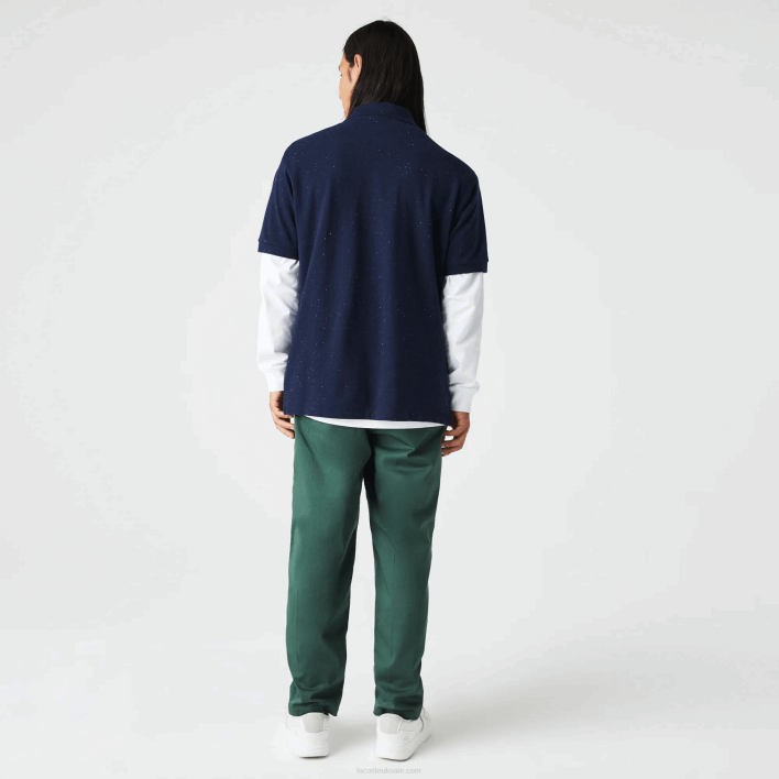 Lacoste Classic Fit Speckled Print Cotton Pique Polo 646T591 Navy Blue 7CG Men