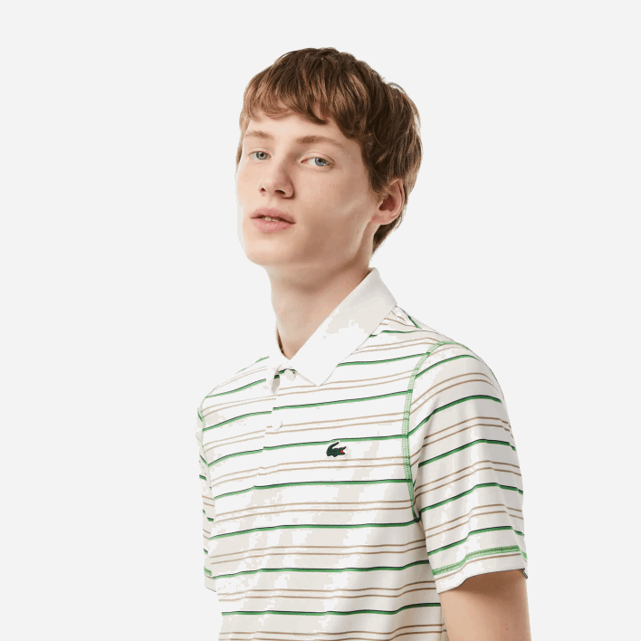 Lacoste Golf Recycled Polyester Stripe Polo 646T114 White Beige Navy Blue Green XIQ Men