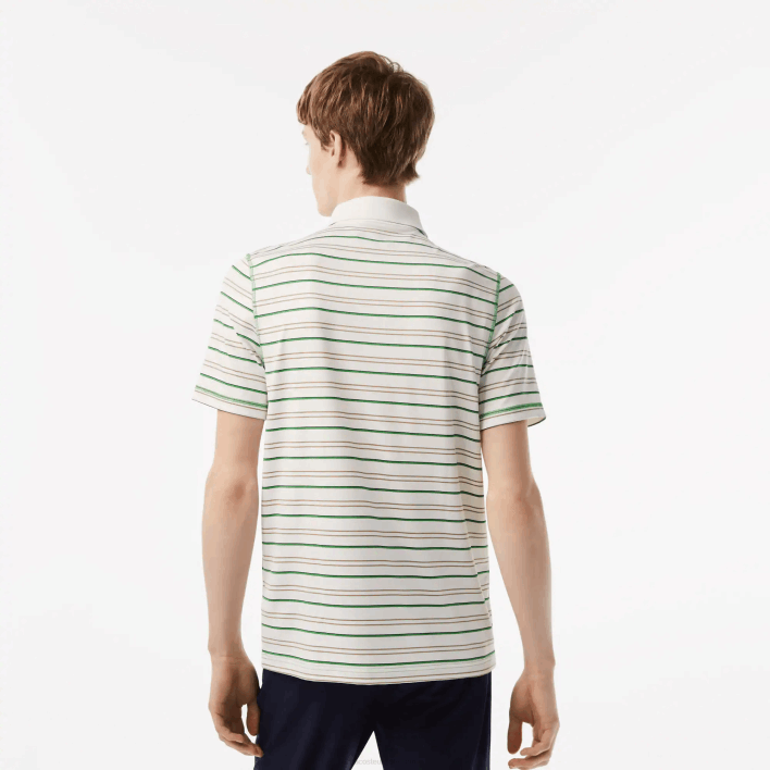Lacoste Golf Recycled Polyester Stripe Polo 646T114 White Beige Navy Blue Green XIQ Men