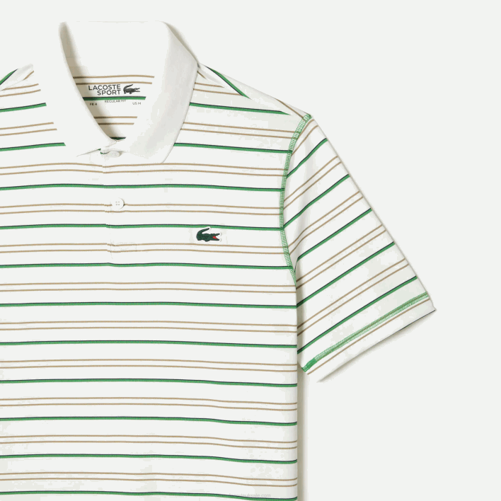 Lacoste Golf Recycled Polyester Stripe Polo 646T114 White Beige Navy Blue Green XIQ Men