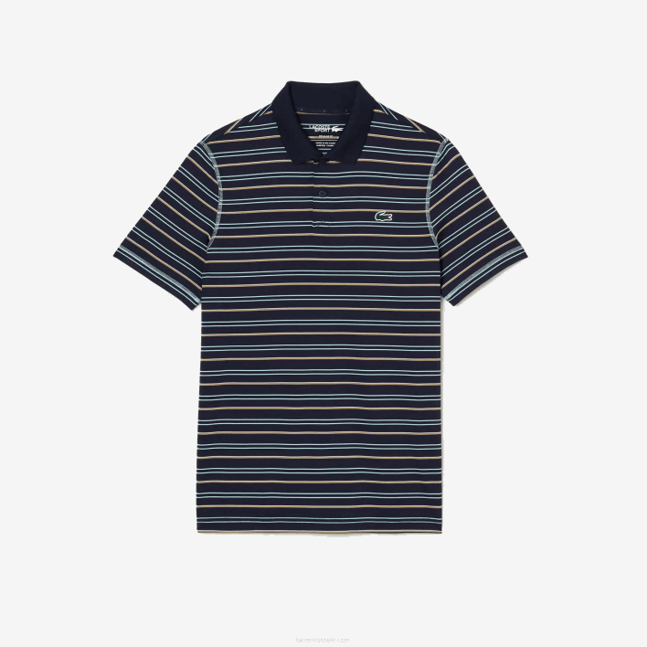 Lacoste Golf Recycled Polyester Stripe Polo 646T116 Navy Blue Green White Beige YIE Men