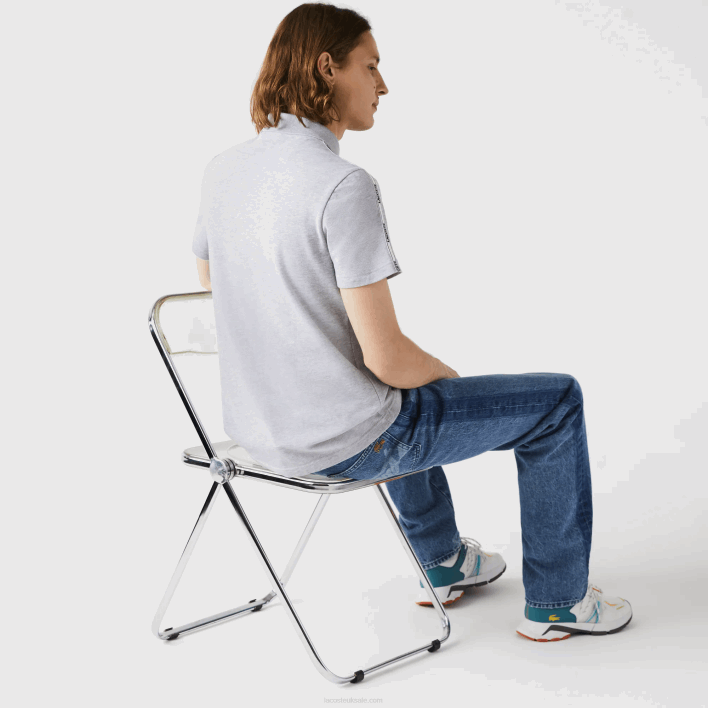 Lacoste Regular Fit Branded Bands Stretch Cotton Polo 646T923 Grey Chine CCA Men