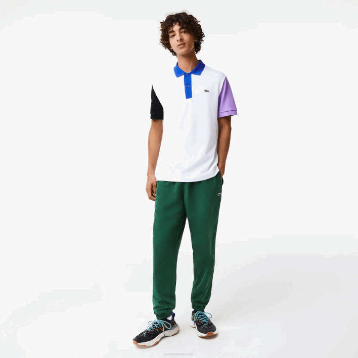 Lacoste Regular Fit Colorblock Cotton Petit Pique Polo 646T559 White Black Purple Blue LUC Men