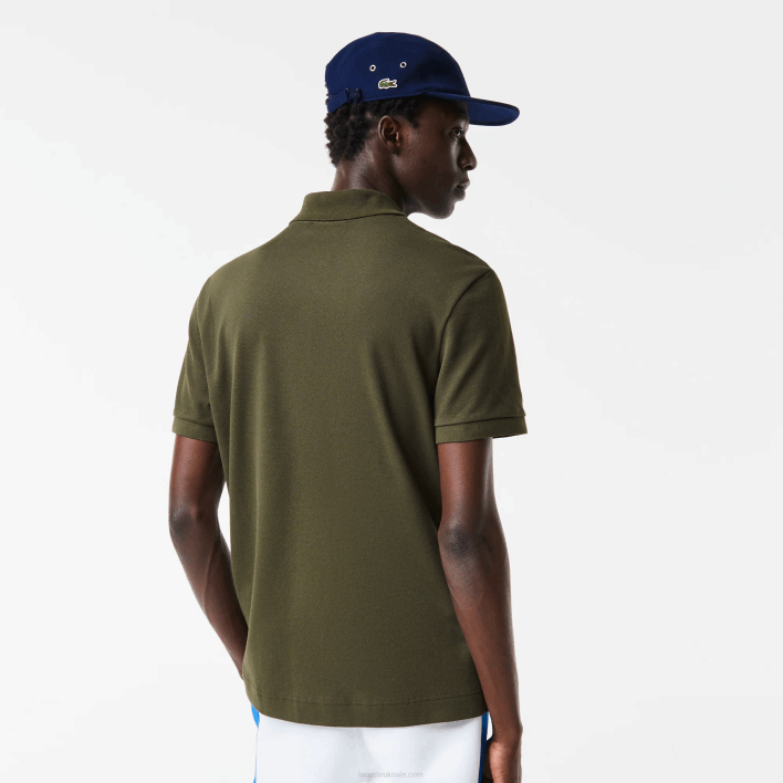 Lacoste Regular Fit Contrast Lettering Petit Pique Polo 646T712 Khaki Green S7T Men