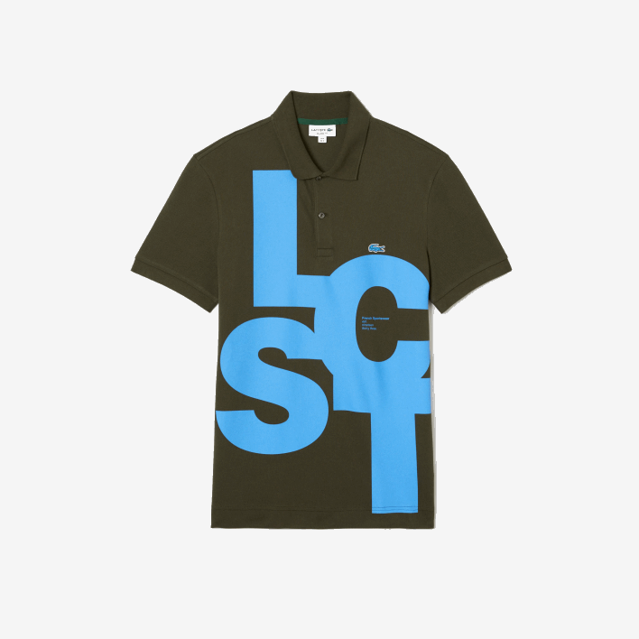 Lacoste Regular Fit Contrast Lettering Petit Pique Polo 646T712 Khaki Green S7T Men