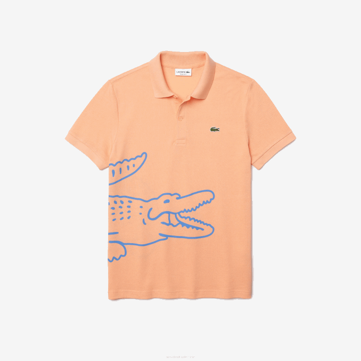 Lacoste Regular Fit Crocodile Print Cotton Pique Polo 646T647 Light Orange HEB Men