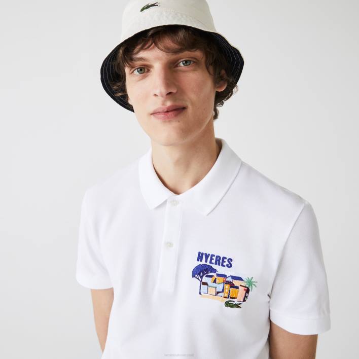 Lacoste Regular Fit Embroidered Cotton Pique Polo 646T922 White 001 Men