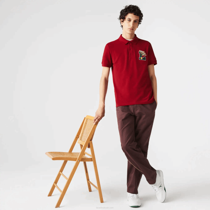 Lacoste Regular Fit L Badge Cotton Pique Polo 646T895 Red 5SX Men