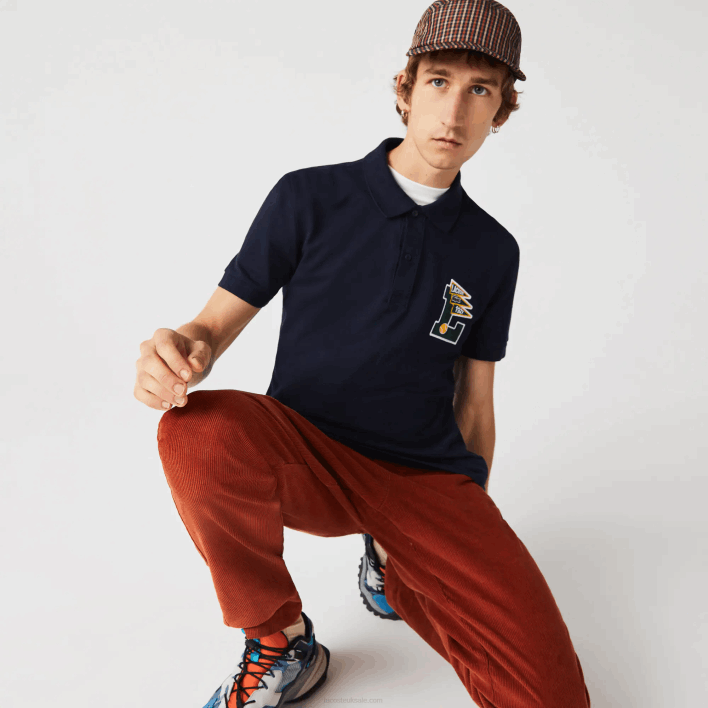 Lacoste Regular Fit L Badge Cotton Pique Polo 646T896 Navy Blue 166 Men
