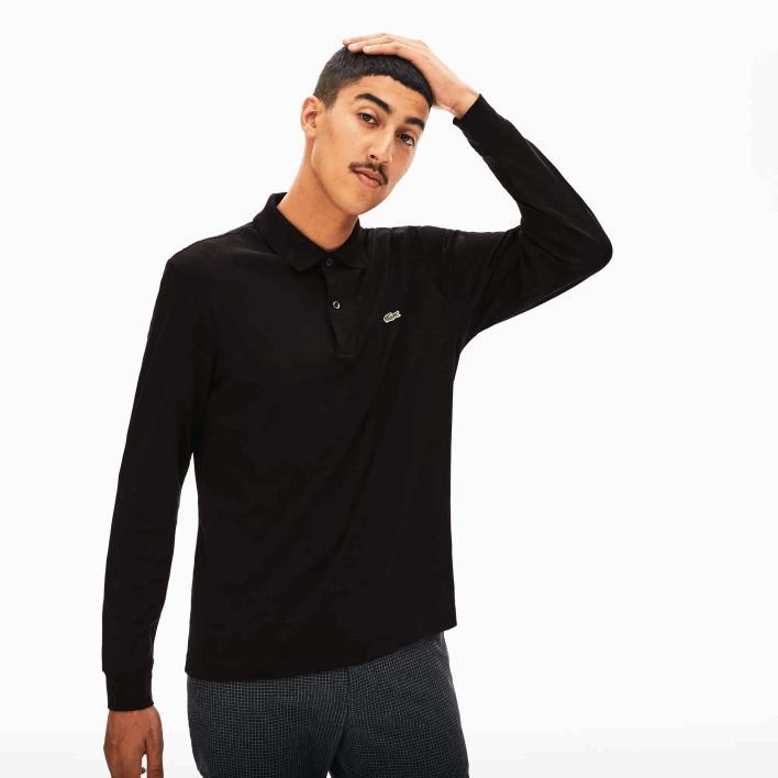 Lacoste Regular Fit Pima Cotton Long Sleeve Polo 646T858 Black 031 Men