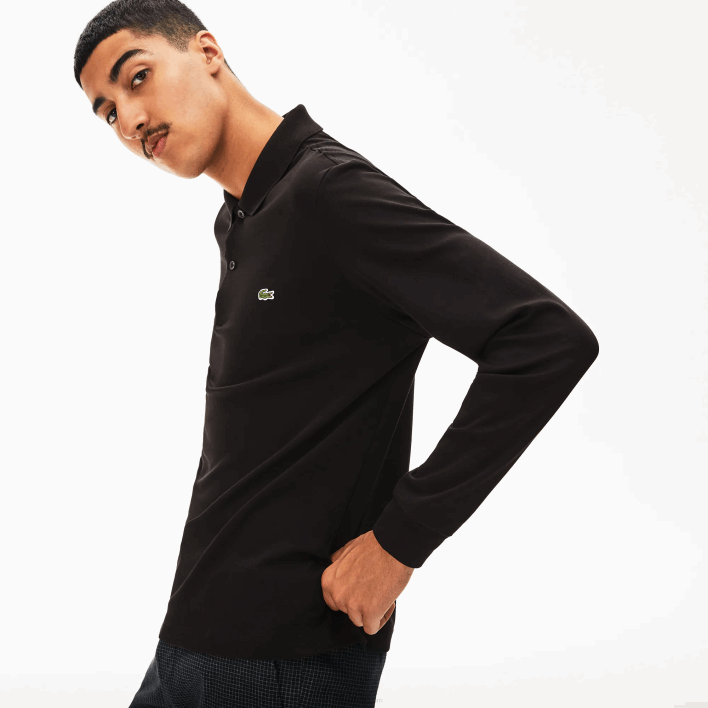 Lacoste Regular Fit Pima Cotton Long Sleeve Polo 646T858 Black 031 Men
