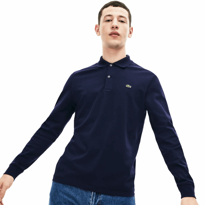 Lacoste Regular Fit Pima Cotton Long Sleeve Polo 646T860 Navy Blue 166 Men