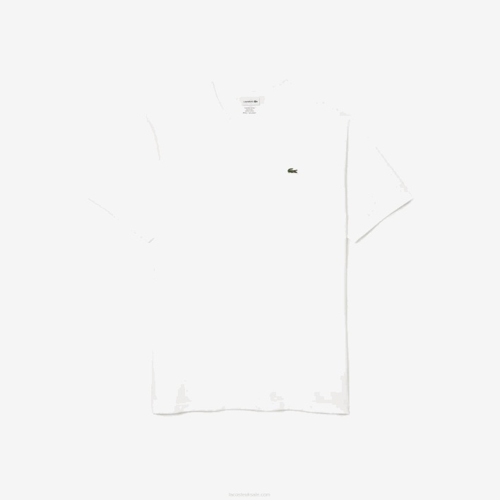 Lacoste Regular Fit Ribbed V-Neck Cotton Polo Shirt (Plus Size) 646T707 White 001 Men