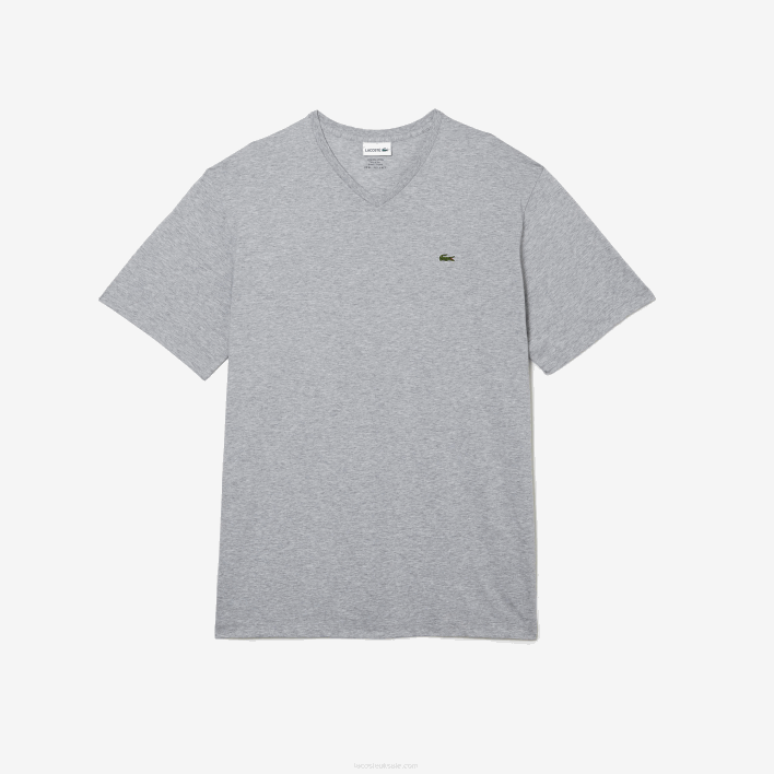 Lacoste Regular Fit Ribbed V-Neck Cotton Polo Shirt (Plus Size) 646T765 Grey Chine CCA Men