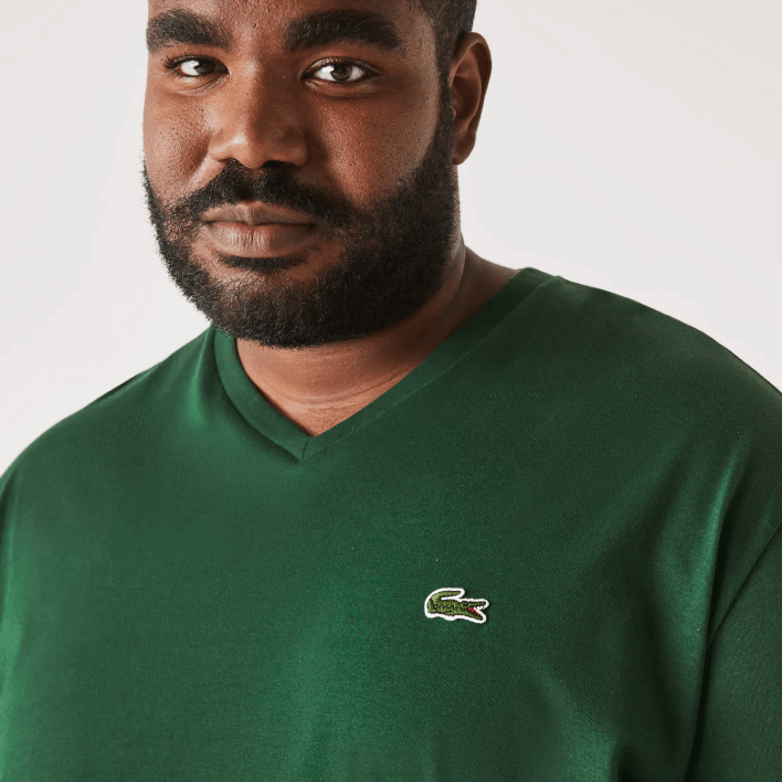 Lacoste Regular Fit Ribbed V-Neck Cotton Polo Shirt (Plus Size) 646T823 Green 132 Men