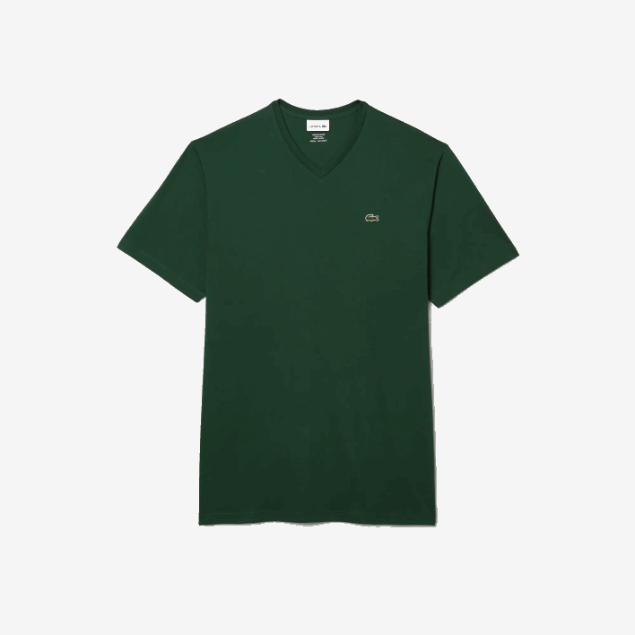 Lacoste Regular Fit Ribbed V-Neck Cotton Polo Shirt (Plus Size) 646T823 Green 132 Men