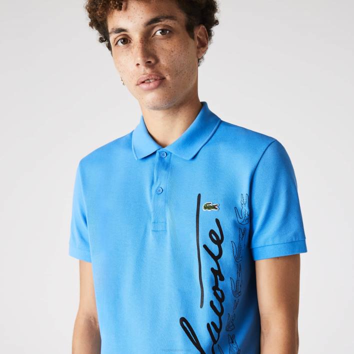 Lacoste Regular Fit Signature Cotton Pique Polo 646T678 Blue L99 Men
