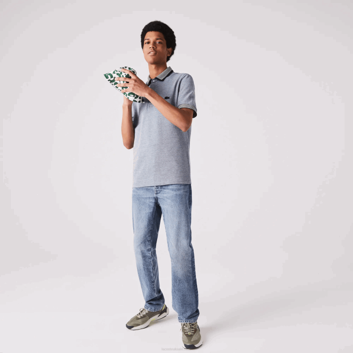 Lacoste Regular Fit Striped Finishes Cotton Polo 646T873 Navy Blue White BDV Men