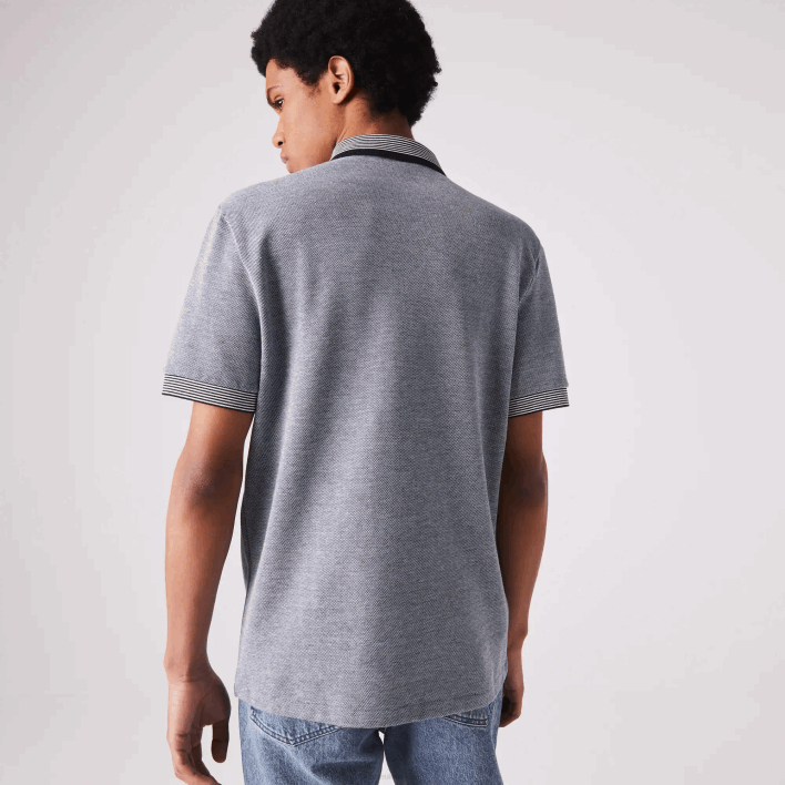 Lacoste Regular Fit Striped Finishes Cotton Polo 646T873 Navy Blue White BDV Men