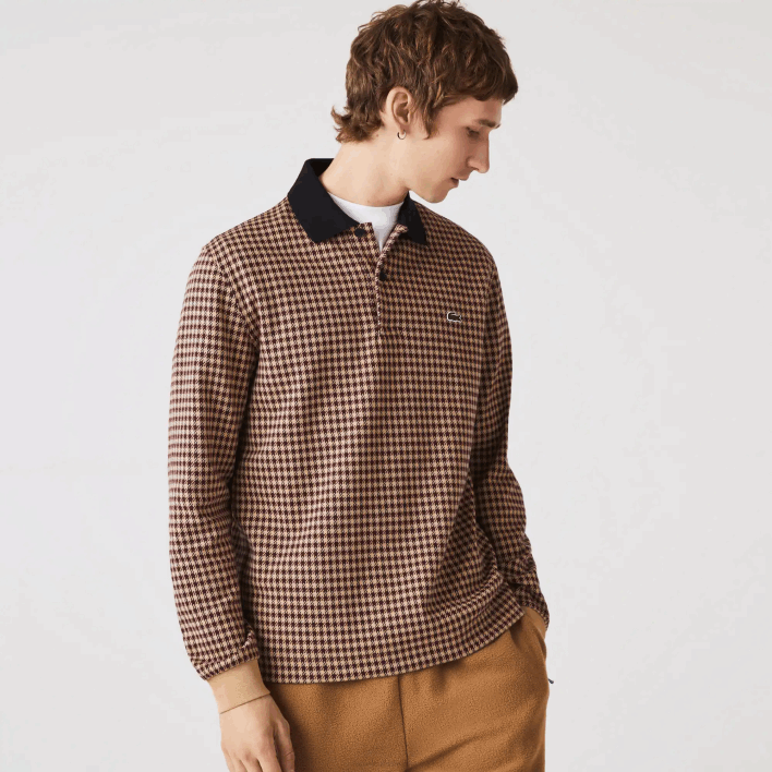 Lacoste Relaxed Fit Tartan Print Polo 646T924 Beige Navy Blue Bordeaux V40 Men