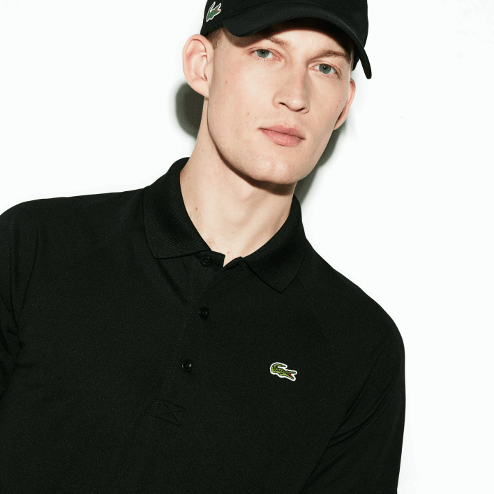 Lacoste SPORT Breathable Anti-UV Pique Polo 646T886 Black 031 Men