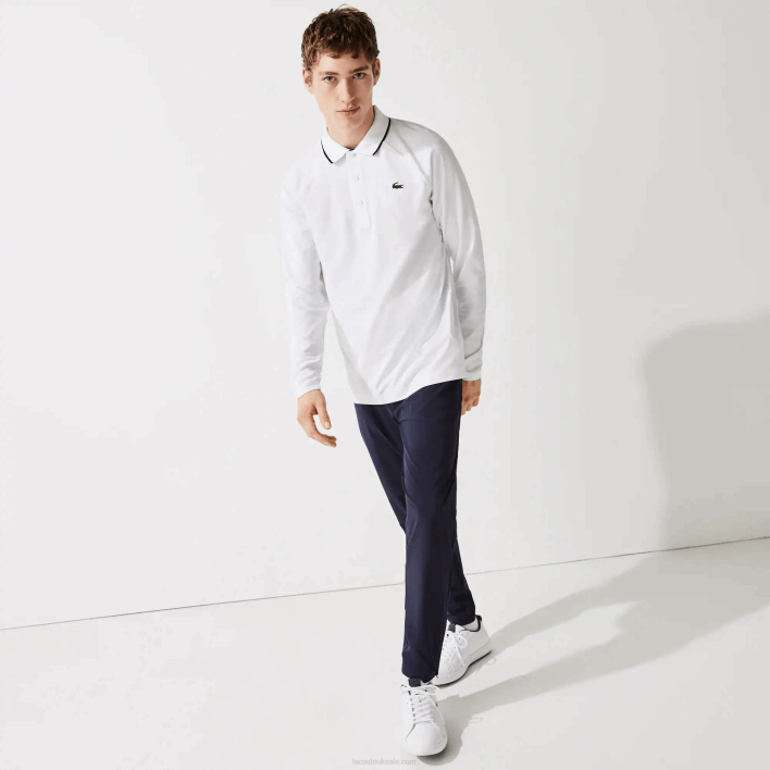 Lacoste SPORT Breathable Golf Polo 646T847 White Navy Blue 522 Men