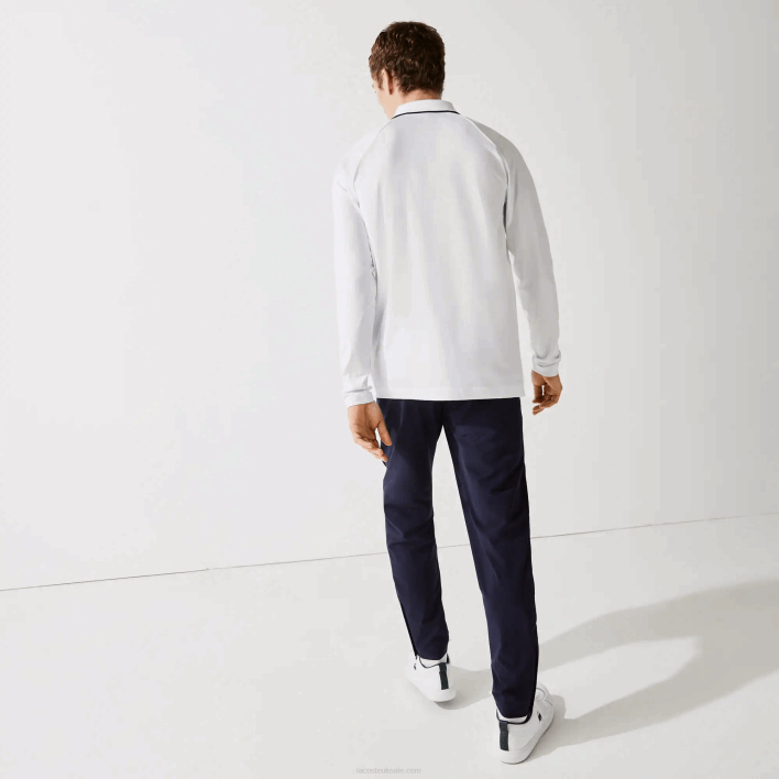 Lacoste SPORT Breathable Golf Polo 646T847 White Navy Blue 522 Men