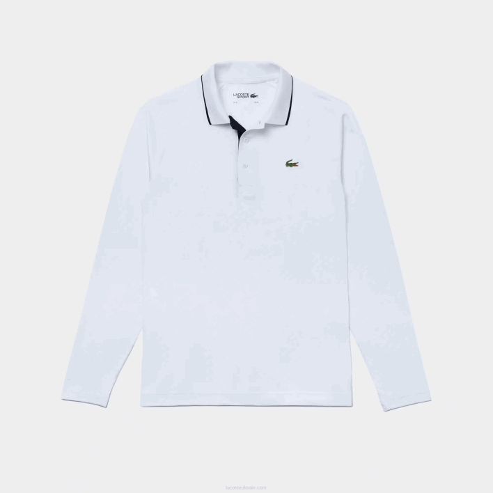 Lacoste SPORT Breathable Golf Polo 646T847 White Navy Blue 522 Men