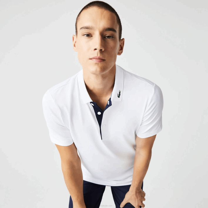 Lacoste SPORT Jersey Golf Polo Shirt 646T595 White Navy Blue 522 Men