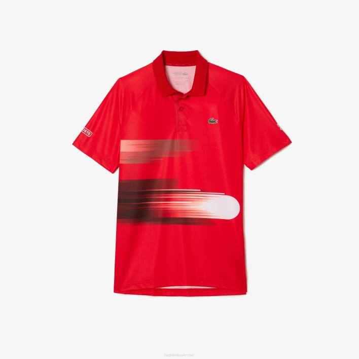 Lacoste SPORT Novak Djokovic Print Stretch Polo 646T929 Red White C9U Men