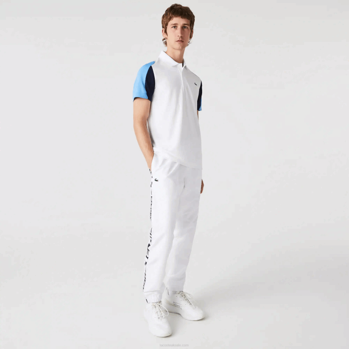 Lacoste SPORT Regular Fit Run-Resistant Pique Tennis Polo 646T556 White Navy Blue 5YP Men