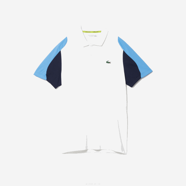 Lacoste SPORT Regular Fit Run-Resistant Pique Tennis Polo 646T556 White Navy Blue 5YP Men