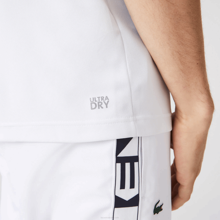 Lacoste SPORT Regular Fit Run-Resistant Pique Tennis Polo 646T556 White Navy Blue 5YP Men