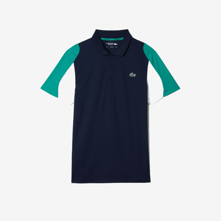 Lacoste SPORT Regular Fit Run-Resistant Pique Tennis Polo 646T557 Navy Blue Green White YJ2 Men