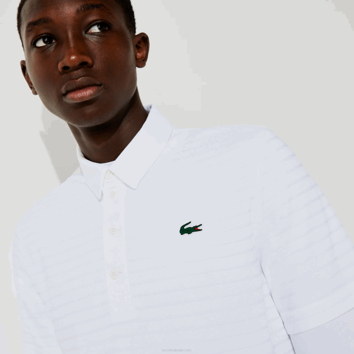 Lacoste SPORT Textured Breathable Golf Polo 646T69 White 001 Men