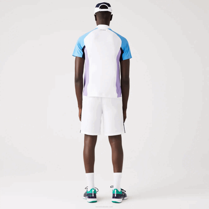 Lacoste SPORT Thermo-Regulating Pique Tennis Polo 646T779 White Navy Blue Purple 6HU Men