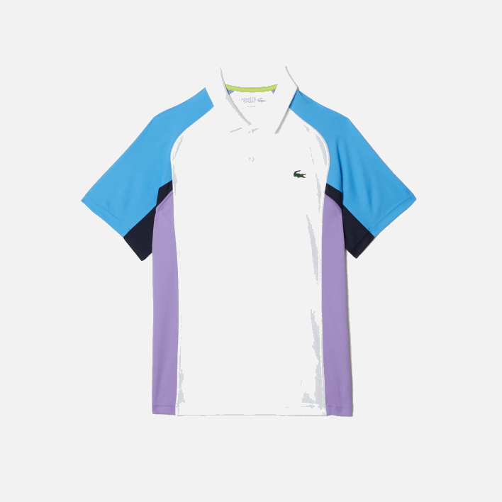Lacoste SPORT Thermo-Regulating Pique Tennis Polo 646T779 White Navy Blue Purple 6HU Men