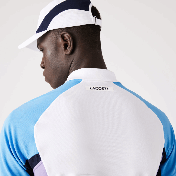 Lacoste SPORT Thermo-Regulating Pique Tennis Polo 646T779 White Navy Blue Purple 6HU Men