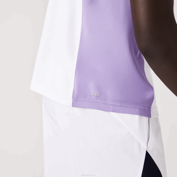 Lacoste SPORT Thermo-Regulating Pique Tennis Polo 646T779 White Navy Blue Purple 6HU Men